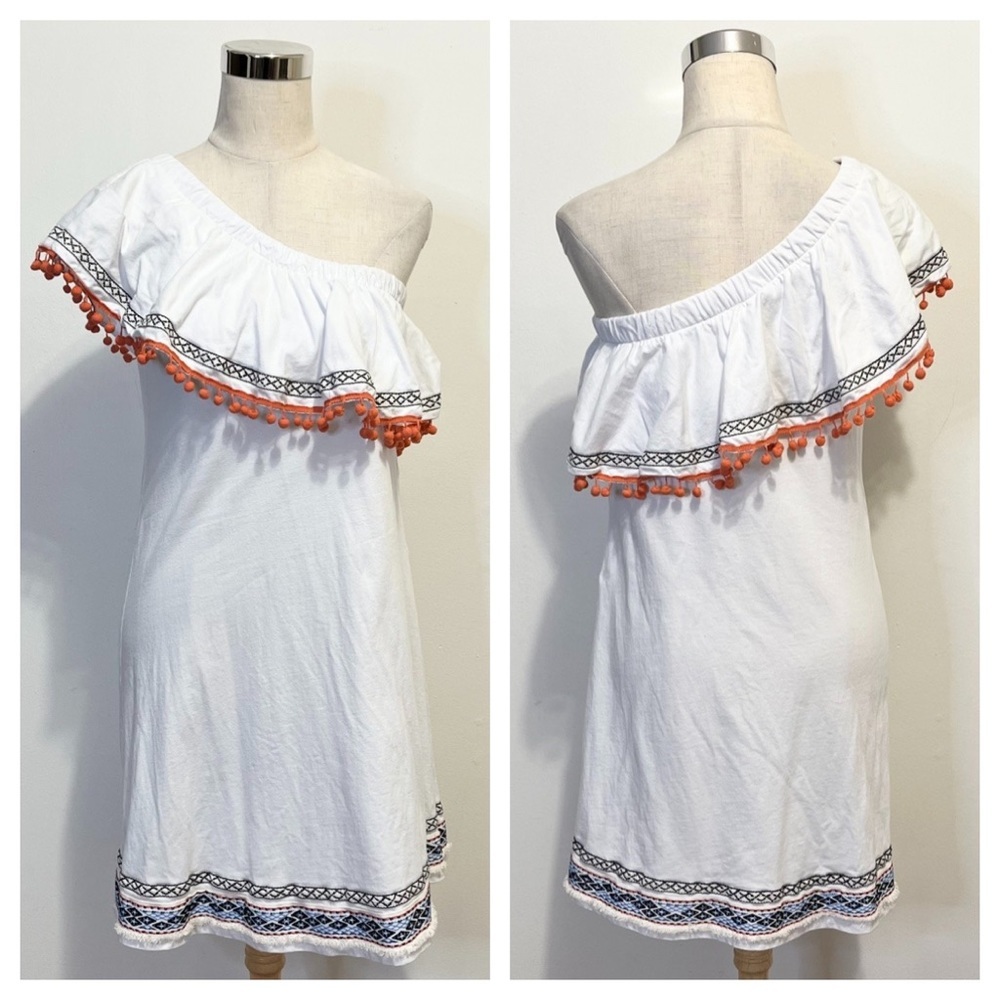 ASOS One Shoulder Embroidered Pom Pom Dress Womens Size 6 - Picture 3 of 9